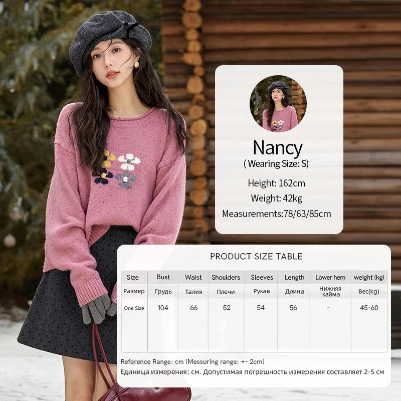 MISHOW Wool Blend Yarn Knitted Sweater Flower Color Dots Design 2024 Winter Women O-Neck Pullovers Lazy Sweaters MXD56Z1066
