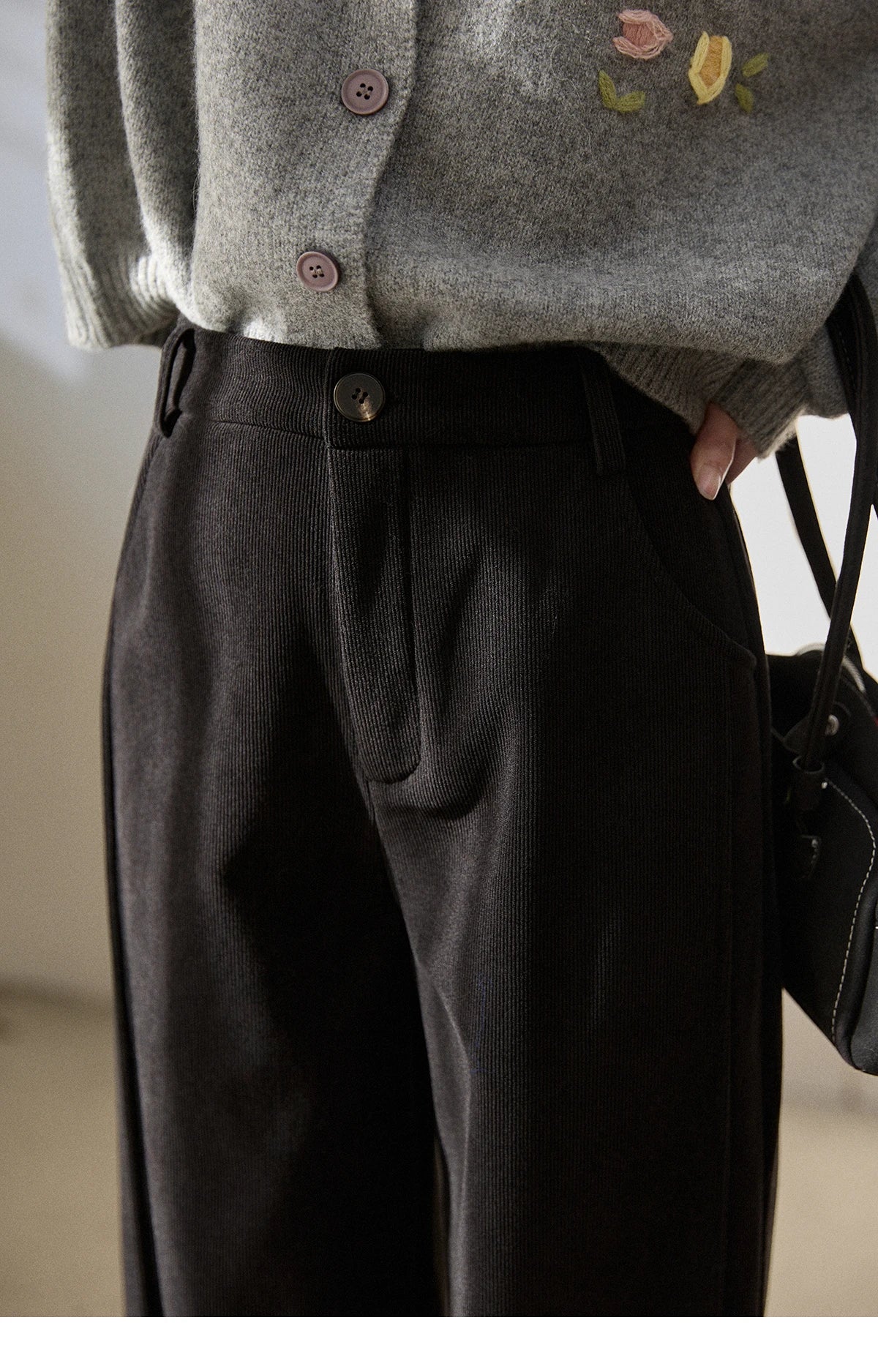 MISHOW Corduroy Straight Leg Pants for Women 2025 Winter Silver Fox Velvet Commuter Trousers Solid Casual Warm Pants MXE91K1125