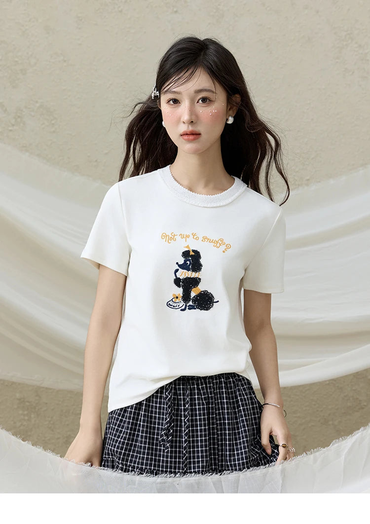 MISHOW Casual Summer Print Shirt Women New 2025 Round Neck Short Sleeve Dog Embroidered T-shirts Female Fashion Tops MXE33T0540