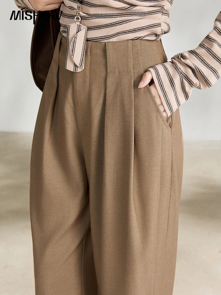 MISHOW Women's Camel Wide Leg Pants 2026 Spring High Waist Pleated Pants Office Lady Versatile Loose Casual Trousers MXF108K1007