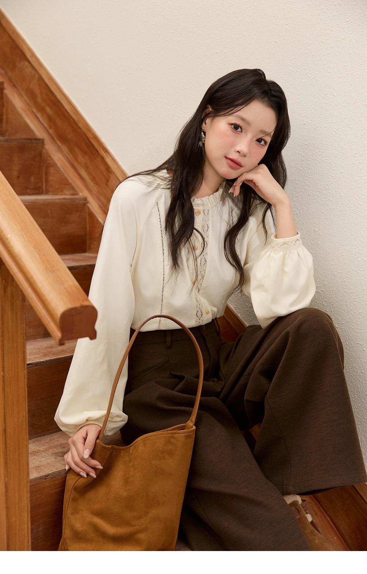 MISHOW Brown Wide-leg Pants for Women 2025 Autumn Winter New Retro High Waist Drape Trousers Commute Casual Pants MXE51K1094
