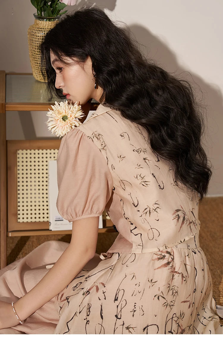 MISHOW Chinese Polo Neck Top Asymmetric Fork Skirt Separately Summer Floral Puff Sleeve Shirt High Waist A-line Skirt MXD22X1396