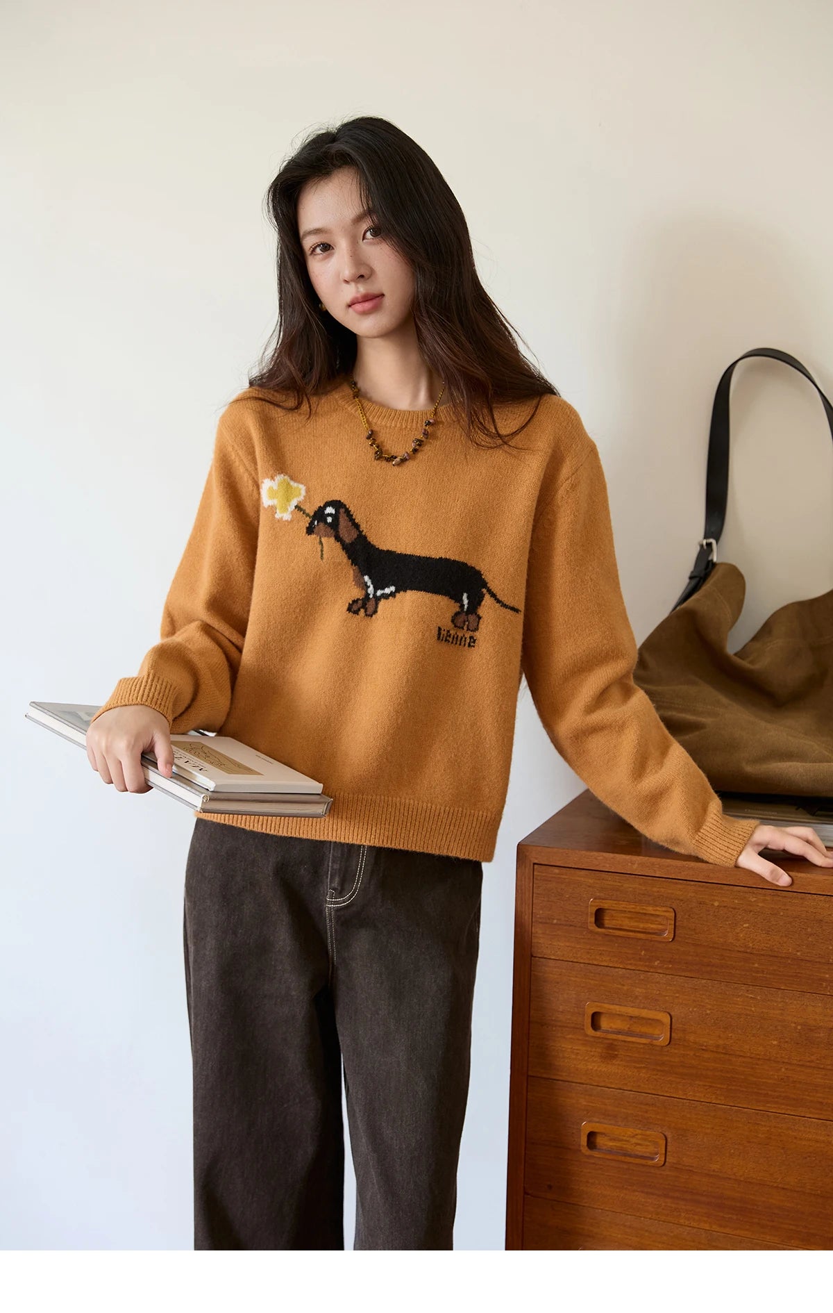 Mishow Orange Sausage Dog Jacquard Pullover MXE48Z2578