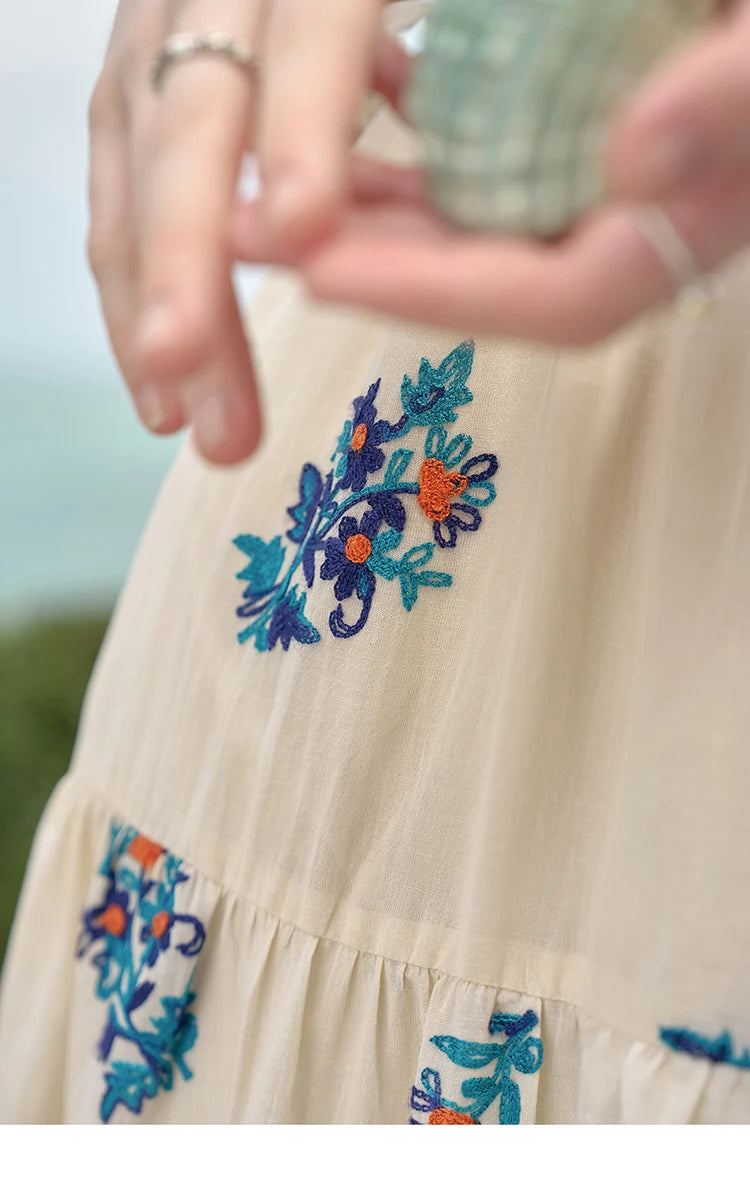 MISHOW French Romantic Dress 2024 Summer Women Embroidered Flower Fairycore Dresses Elastic Waist Drawstring Dress MXD24L1835