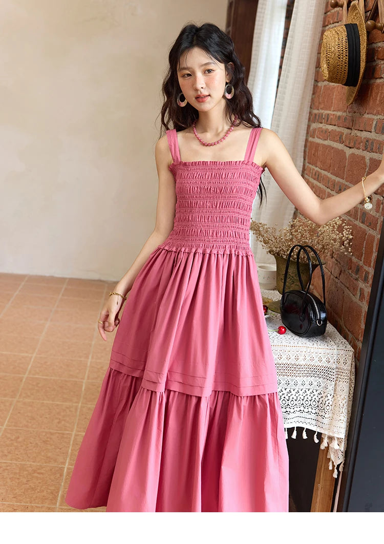 MISHOW Sling Square Collar Dress for Women 2025 Summer High Waist Pocket Fashion A-line Long Dress Ladies Clothing MXE36L2319