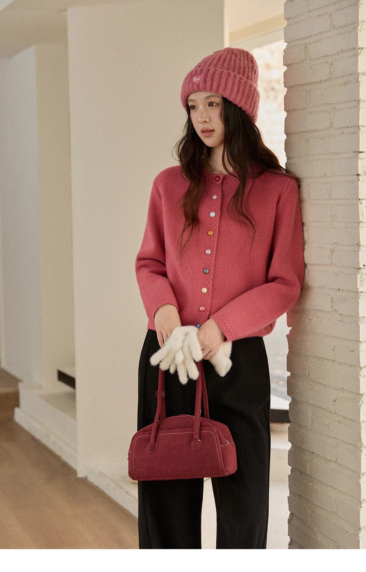 MISHOW Women's Cardigan 2025 Slim Fit Hollow Out Round Neck Rainbow Button Sweater French Style Solid Warm Knitwear MXE90Z2796