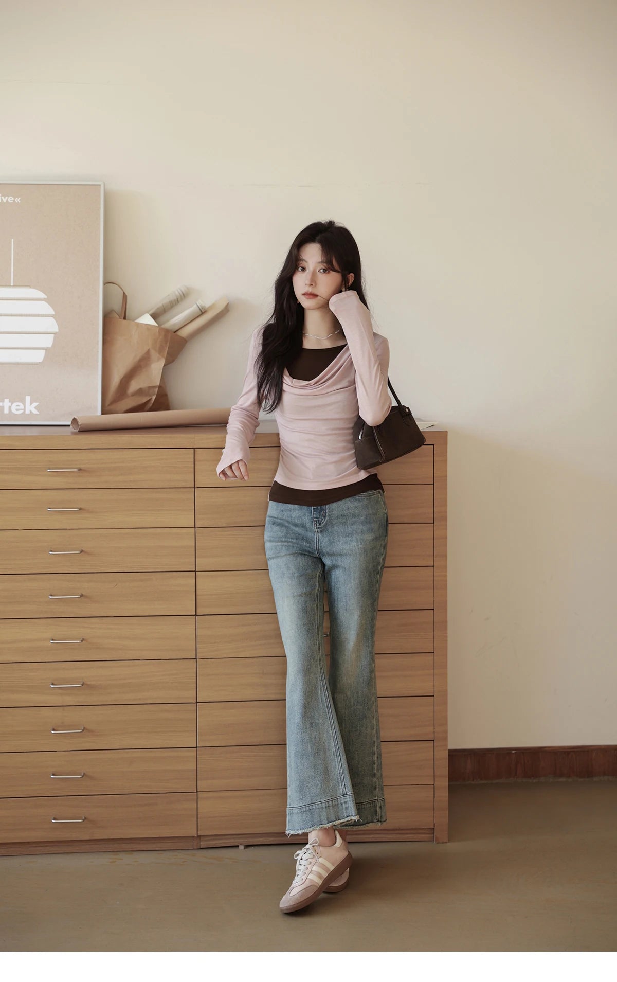 MISHOW Multi Colored Fake Two-piece Knitted Sweater 2025 Autumn Swinging Collar Casual Tops Contrasting Waist Top MXE42Z1341