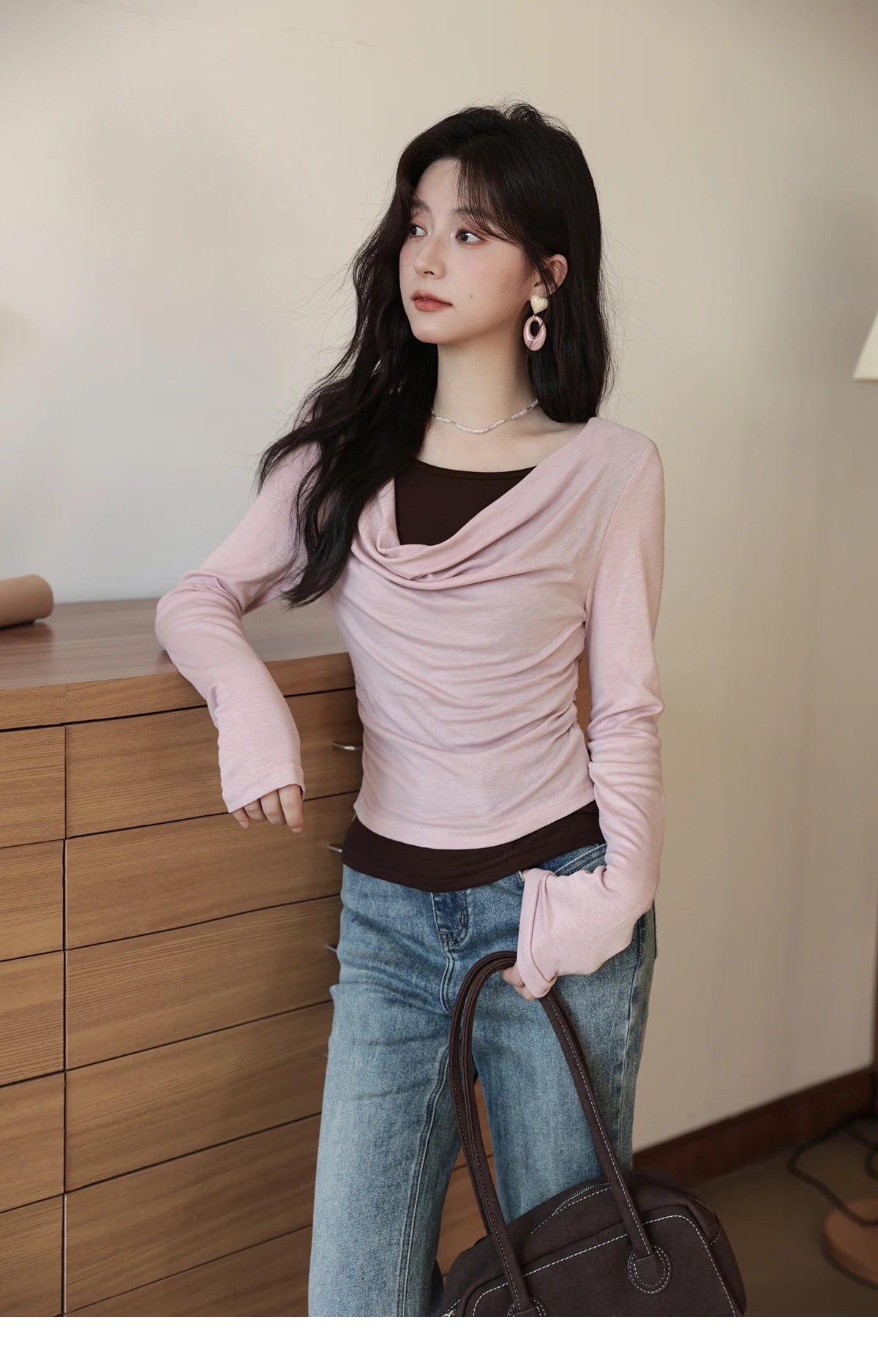 MISHOW Multi Colored Fake Two-piece Knitted Sweater 2025 Autumn Swinging Collar Casual Tops Contrasting Waist Top MXE42Z1341