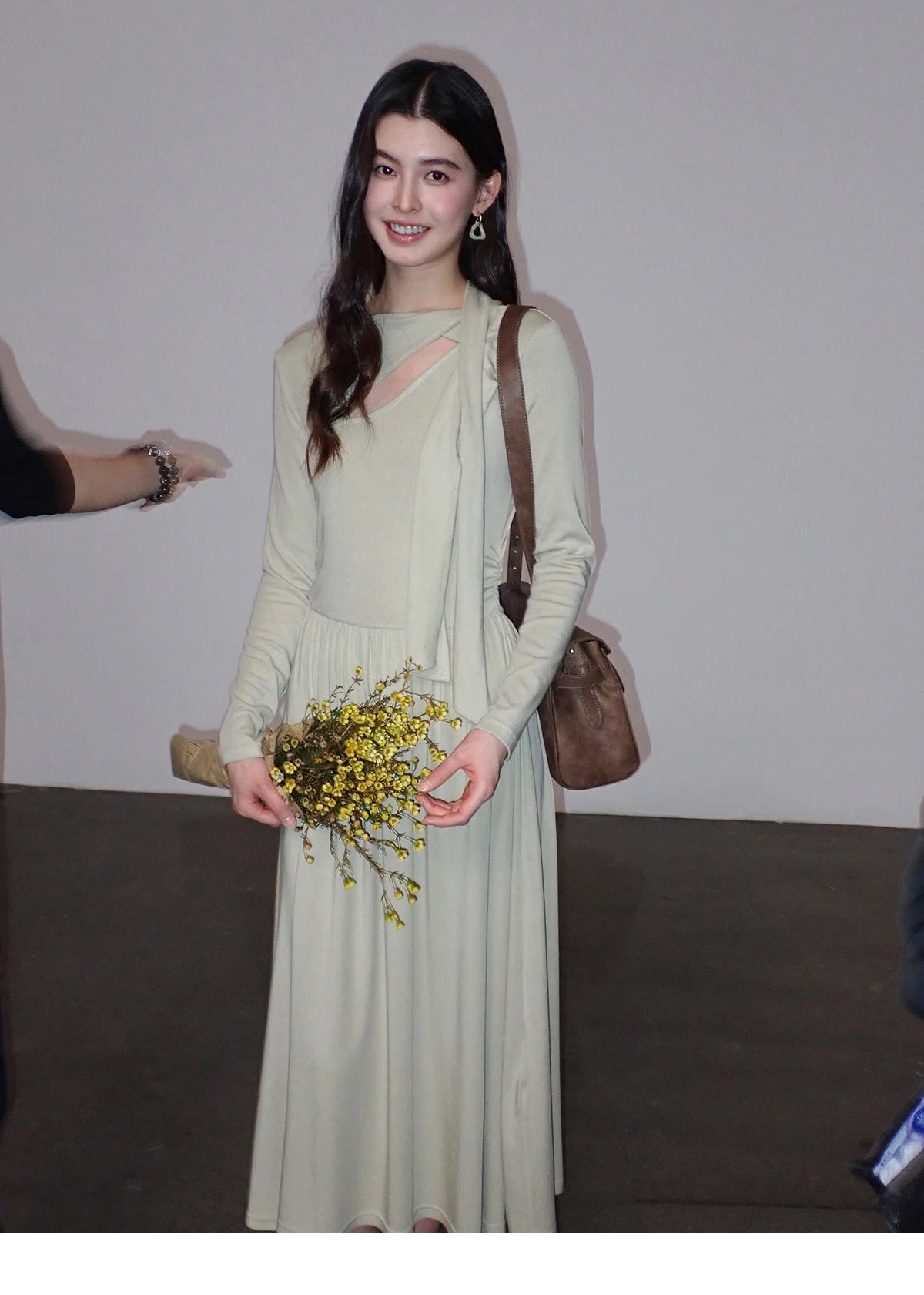 MISHOW Women's Light Green Midi Dress 2026 Spring Cutout Neck Hollow Out Ribbon Dresses Elegant Long Sleeve Dress MXF13L2556