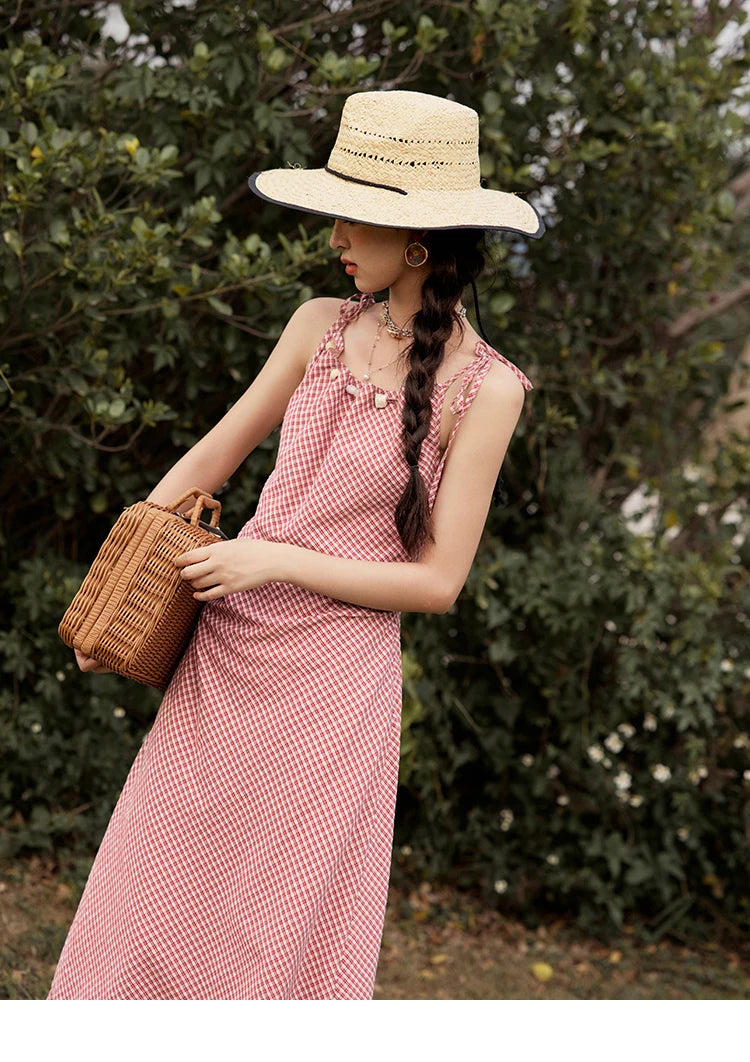 MISHOW Red Plaid Summer Camisole Dress Women New 2025 Sleeveless Elastic Waist Retro Dresses Woman Sweat Fashion MXE32L2198