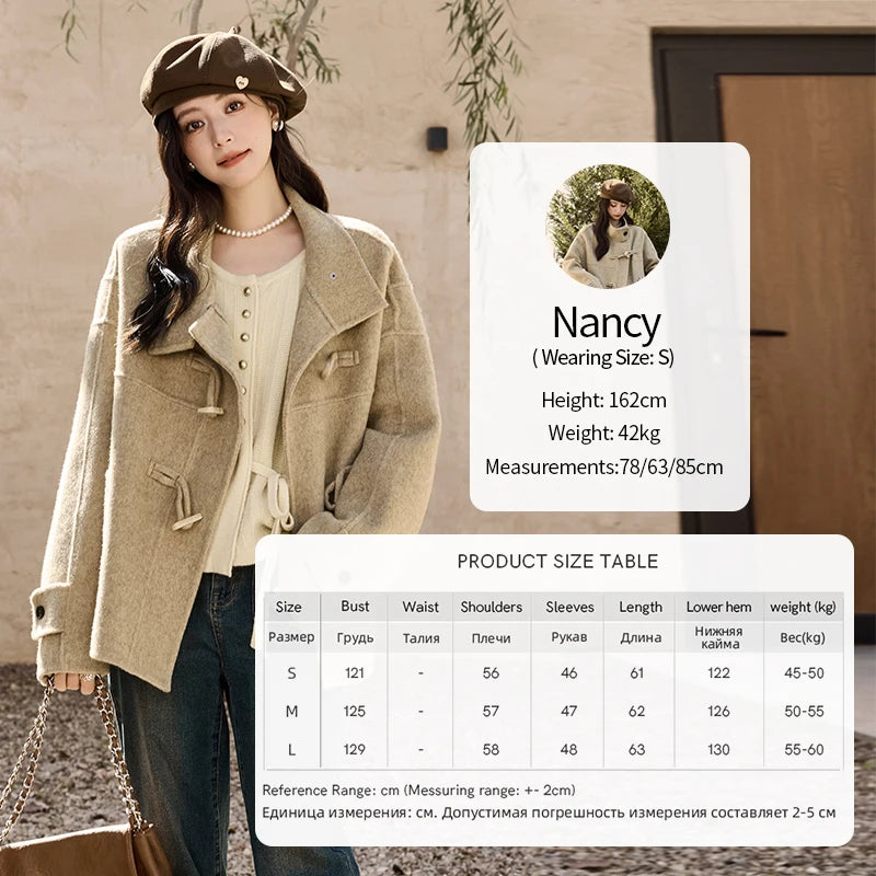 MISHOW Reversible Wool Velvet Coat Cow Horn Button Lapel Coat 2024 Winter Fashion Luxury Senior Korean Tweed Jacket MXD44W0446