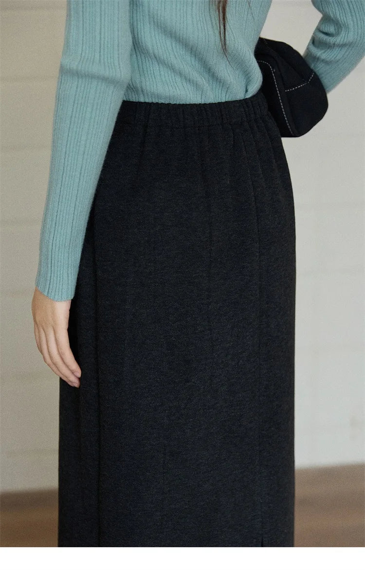 MISHOW Woman Brown Skirt 2025 Retro High Waist Loose Fitting Half Body Skirt with Back Split Straight Leg Long Skirt MXE90B2447