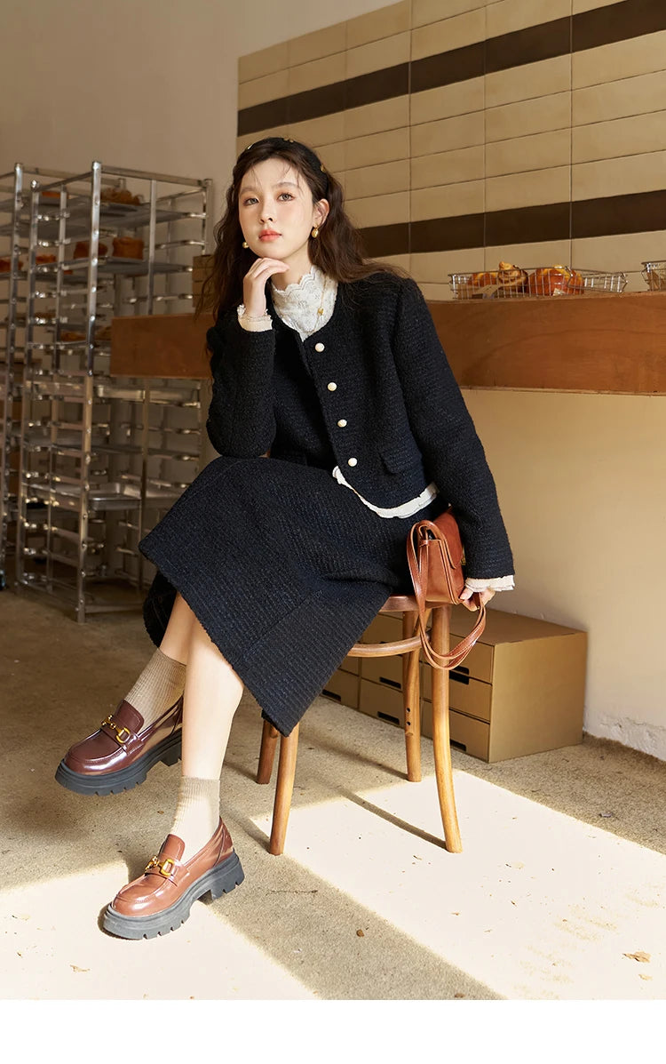 MISHOW Wool Blend Short Coat Rear Split Skirt Separately Women 2024 Winter French Fashion Elegant Jacket A-line Skirt MXC56W0162