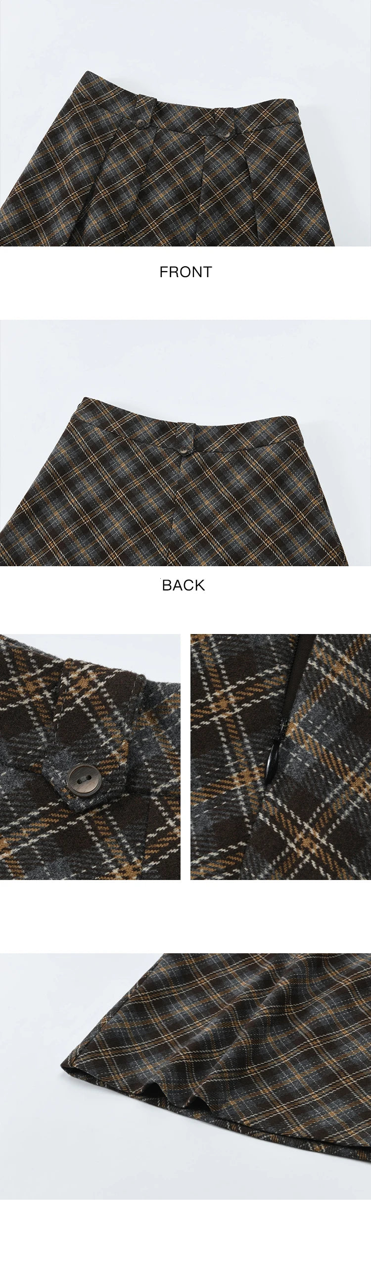 MISHOW Blue Plaid Vest Retro Skirt Separately Women 2024 Winter Retro Plaid Irregular Square Collar Top Midi Skirt MXD44W0454