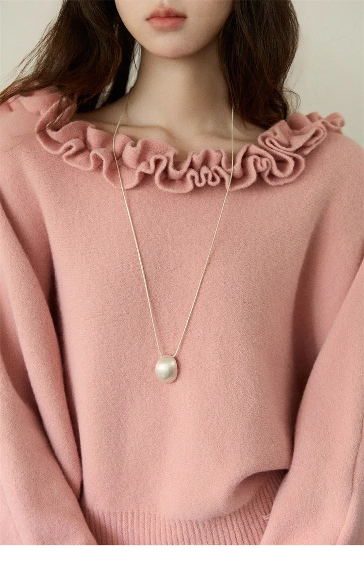 MISHOW Pullovers Women 2025 French Style Orange Lotus Edge Crew Neck Lantern Sleeves Top Slim Luxury Women's Sweaters MXE86Z2726