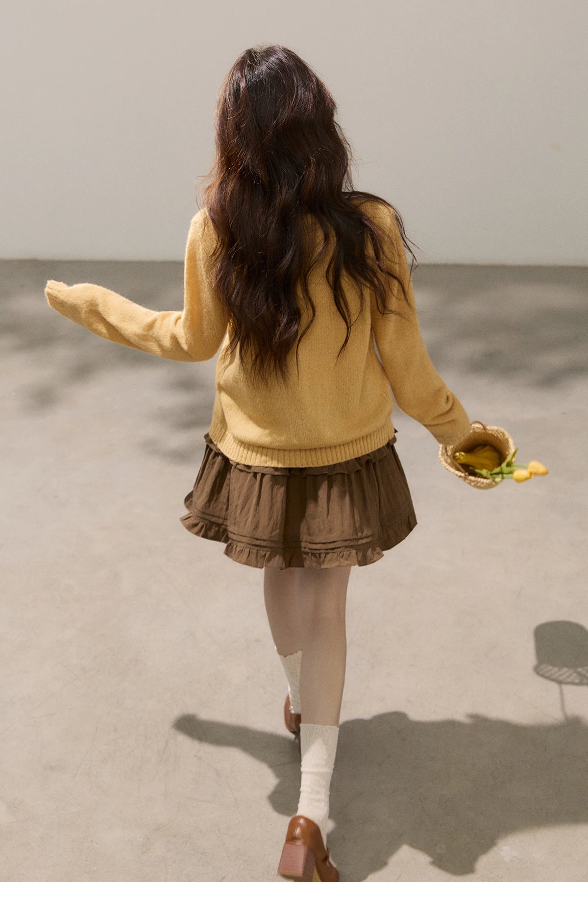 MISHOW Women's Flower Decor Mohair Fork Knit Cardigan 2026 Spring Crew Neck Long Sleeve Tops Casual Solid Sweater MXF15Z3051