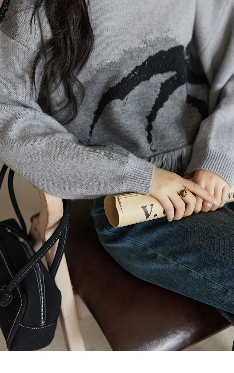 MISHOW Tassel Knitted Sweater Women Fashion Half High Neck Pullover Sweater 2024 Autumn Winter Premium Casual Top MXD43Z0680