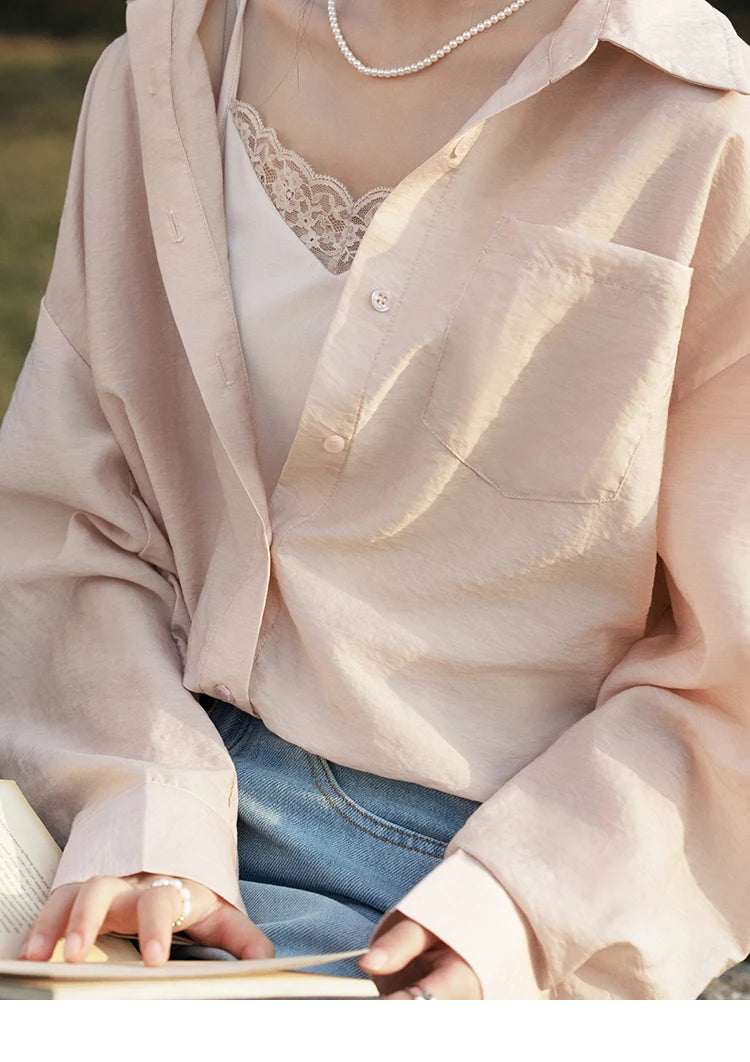 MISHOW Casual Spring Shirt Women New 2025 Long Sleeve Turn-down Collar Fake Two-piece Blouses Lady Fashion Loose Tops MXE16C0777