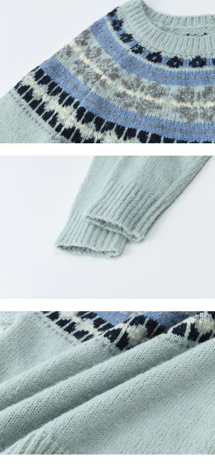 MISHOW Women's Blue Fair Isle Sweater 2025 Winter Geometric Jacquard Loose Retro Wool Blend Knit Pullovers Sweaters MXE87Z2767