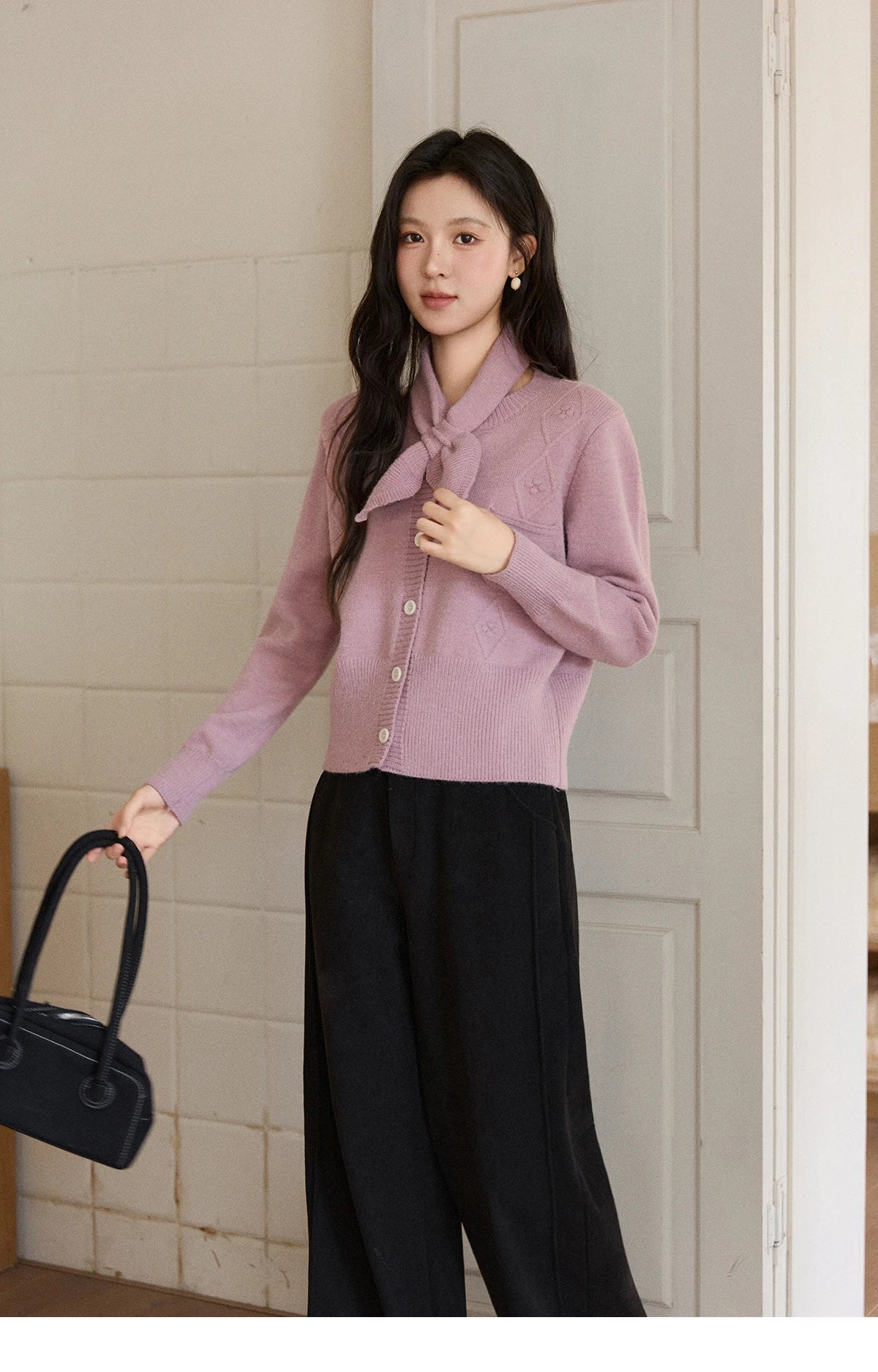 MISHOW Detachable Scarf Sweater for Women 2025 Autumn Winter Taro Purple Casual Warm Tops Soft Thick Knitted Sweater MXE91Z2825