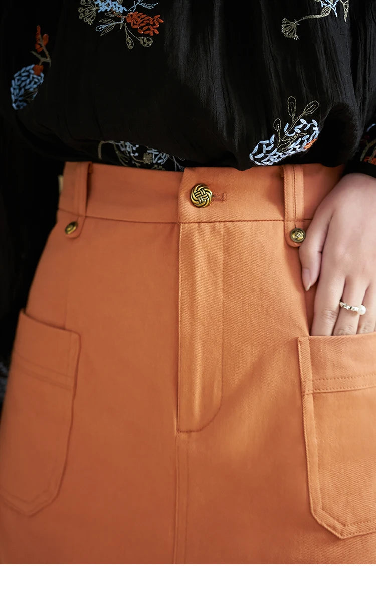MISHOW Orange Skirt for Women Spring 2024 High Waist Slim A-line Inner Lining Design Symmetric Pocket Short Skirts MXD13B0264