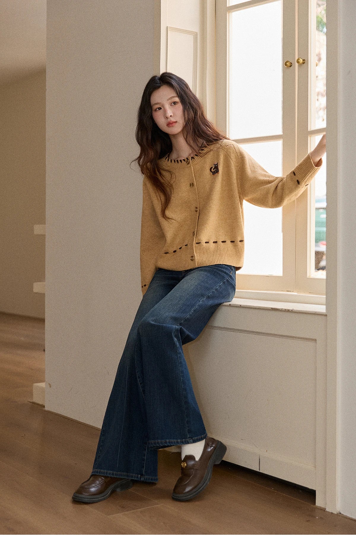 MISHOW Winter Knit Women's Cardigan 2025 New Little Fox Embroidered Sweater Retro Orange Loose Long-sleeved Tops MXE88Z2598