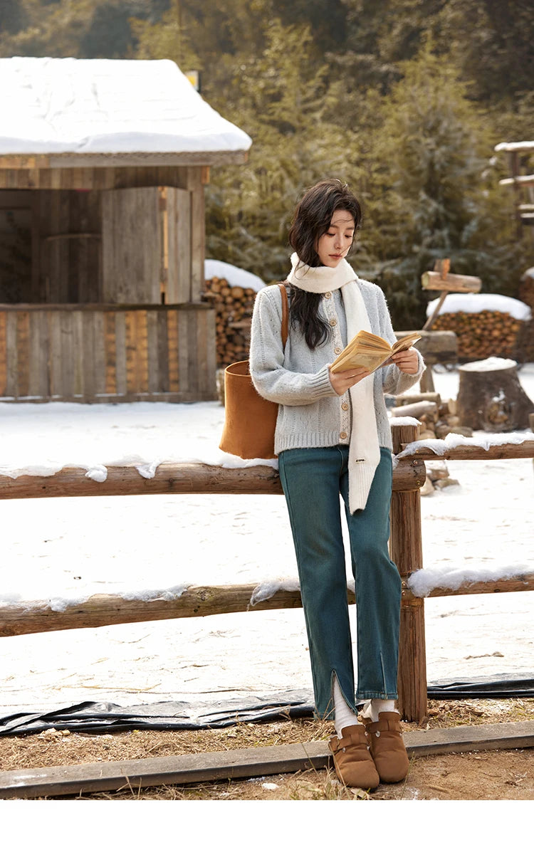 MISHOW Wool Blend Cardigan Pink Sweater 2024 Autumn Winter Women Clothes Sweet Top Knitted Sweater Outerwears MXD56Z1064