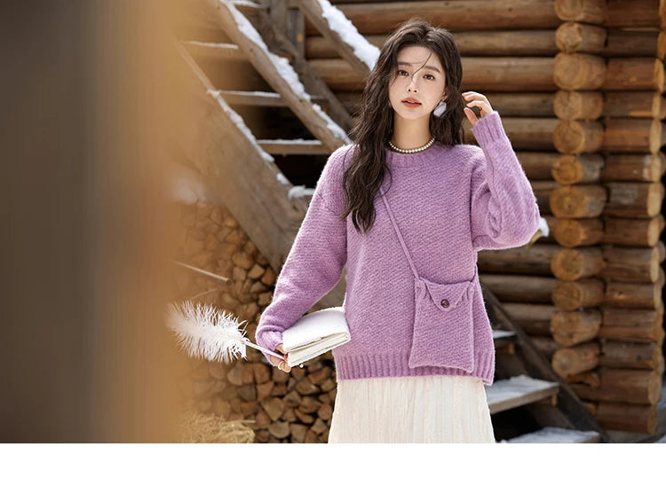 MISHOW Knitted Sweater Daily Leisure Versatile Pullovers Match Bag Oversized Sweater Women Soft Warm Office Lady MXD57Z1083