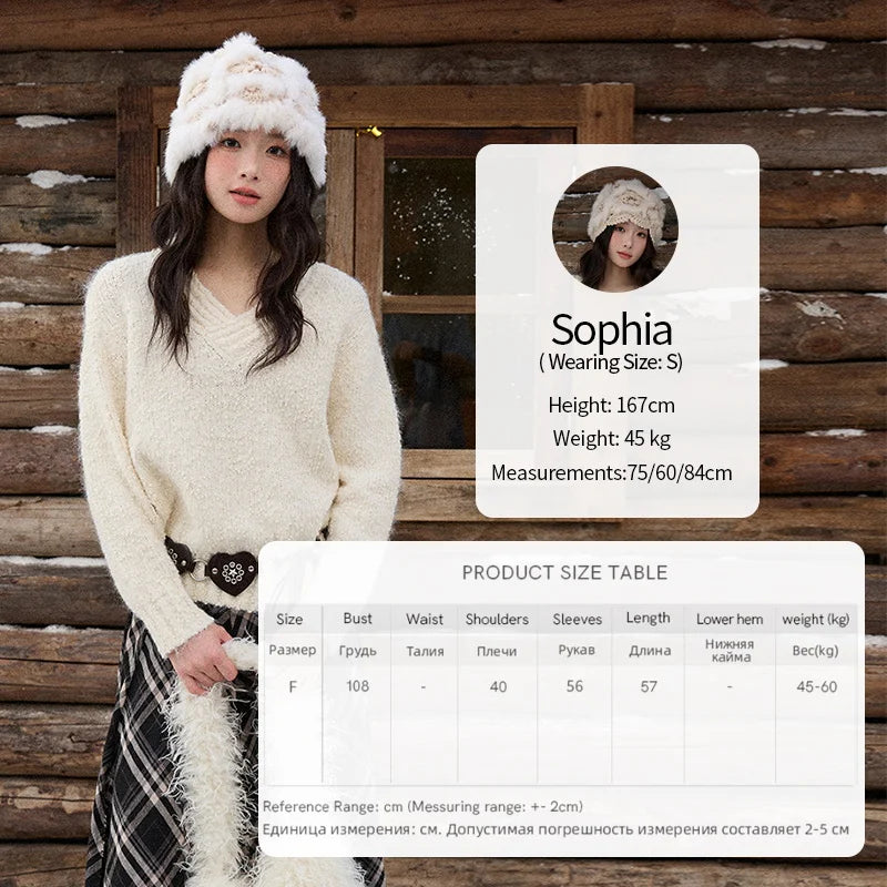 MISHOW  Luxury Women Sweaters 2025 Winter Elegant V-neck Thick Pullovers Retro Ribbed Cuff Versatile Long-sleeved Top MXE87Z2755