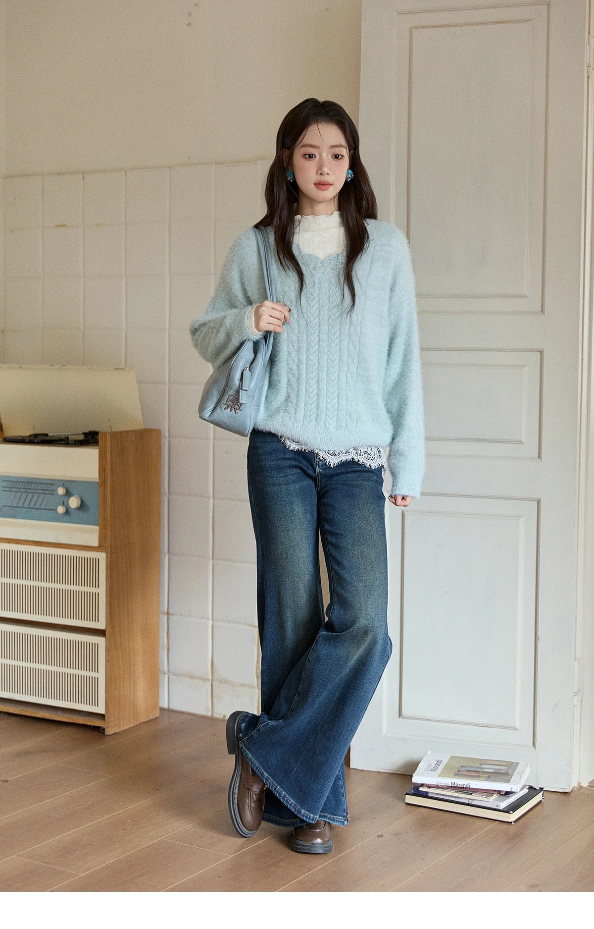 MISHOW Women's Jeans 2025 Autumn Winter Denim Blue Flared High Waist Slim Jeans New Retro Commute Wide Leg Trousers MXE51K1092