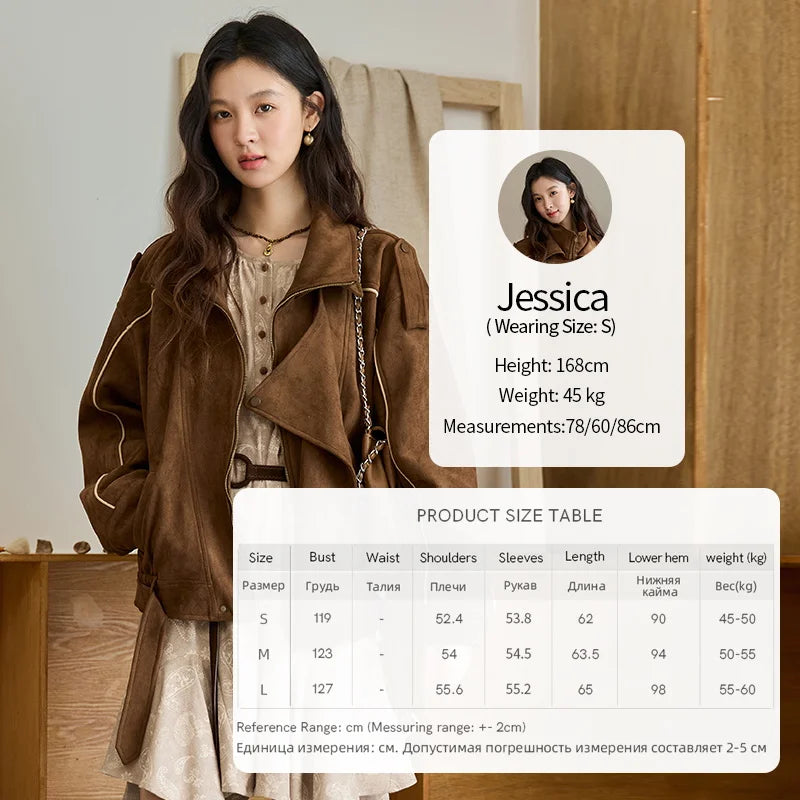 MISHOW Woman Retro Jacket 2025 New Split Turn Down Collar Brown Suede Short Loose Coat Commute Autumn Women Clothing MXE48W0850
