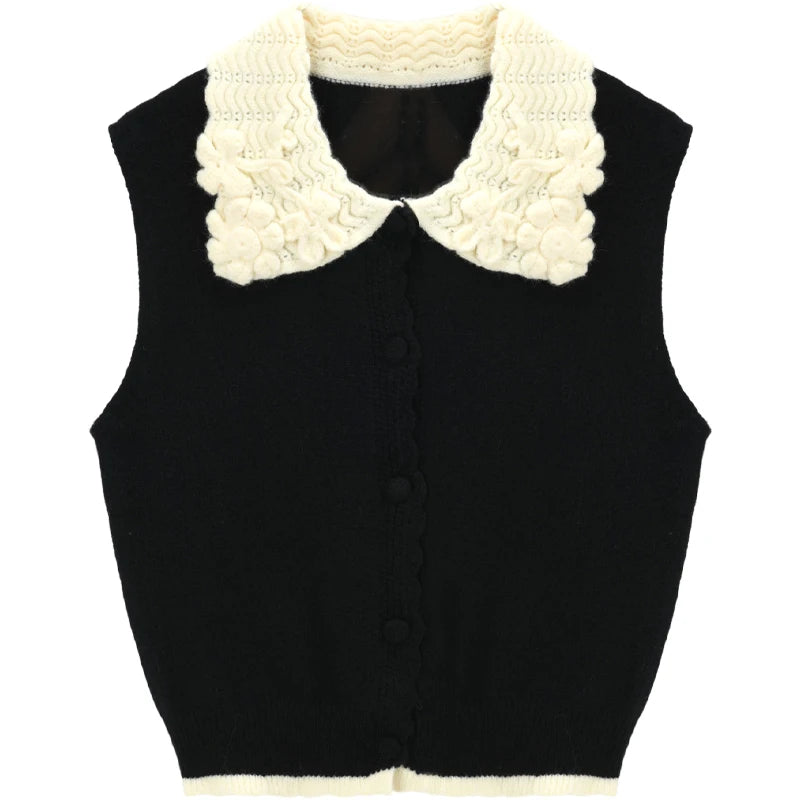 Mishow Black Peter Pan Collar Knitted Vest MXE45Z2484