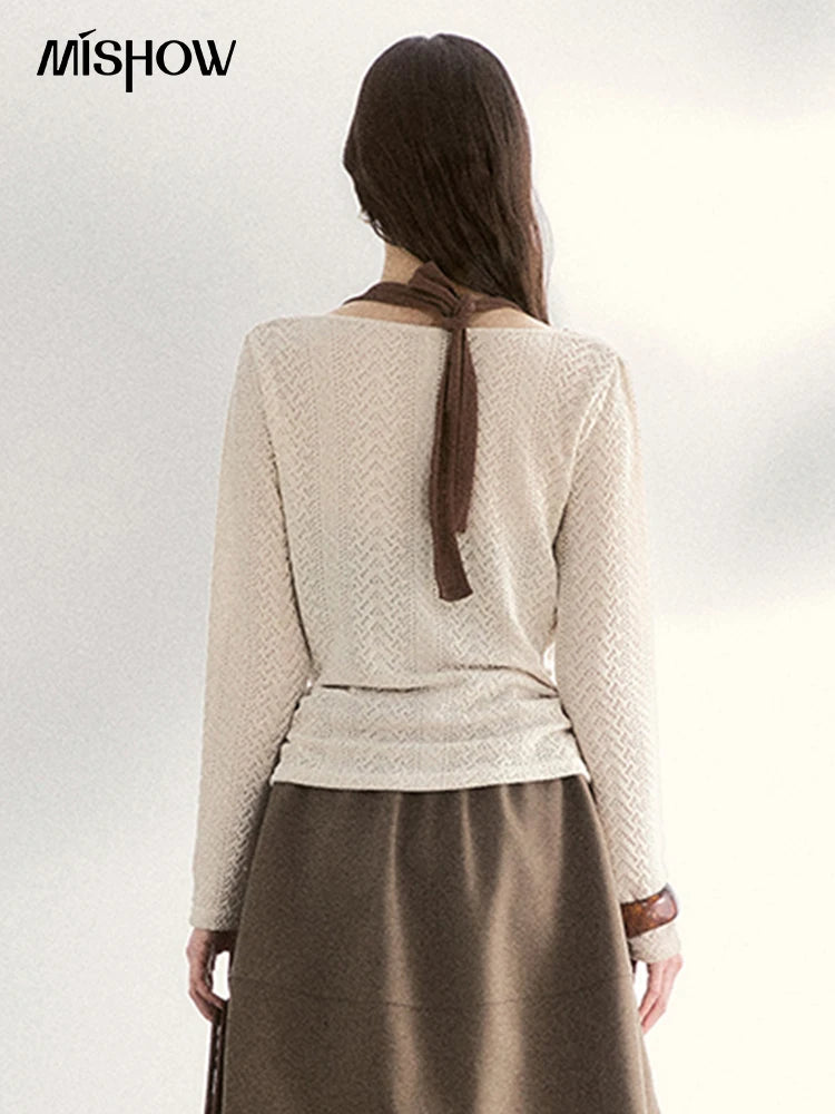 MISHOW Women's Knit Top Halter Camisole Set 2026 Spring Swinging Collar Hollow Out Knitted Casual Two-Piece Knitwear MXF108T0751