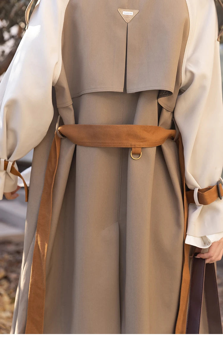 MISHOW Autumn Women's Khaki Trench Contrast Color Woman Clothes Spliced Turn-down Collar All-match Casual Jacket MXB31W0367