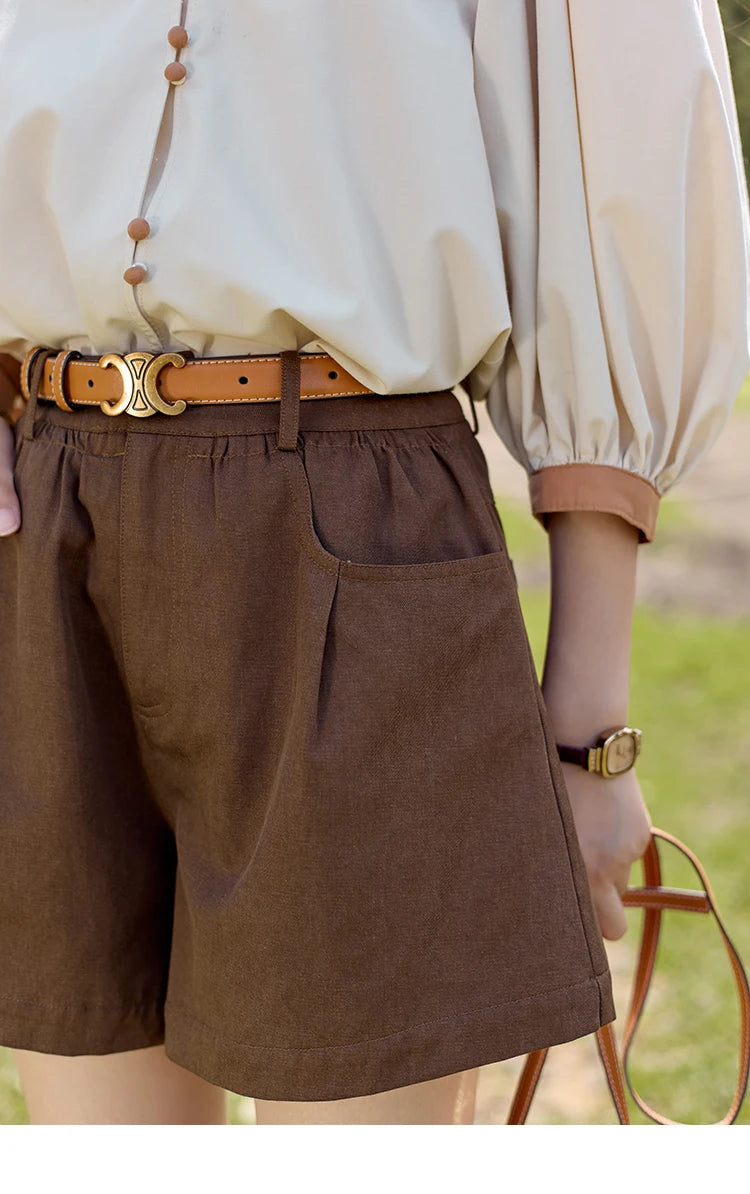 MISHOW High Waist Loose Casual Short Pants for Women Spring Autumn 2024 Versatile Slim Solid Straight Leg Shorts MXD41K0721