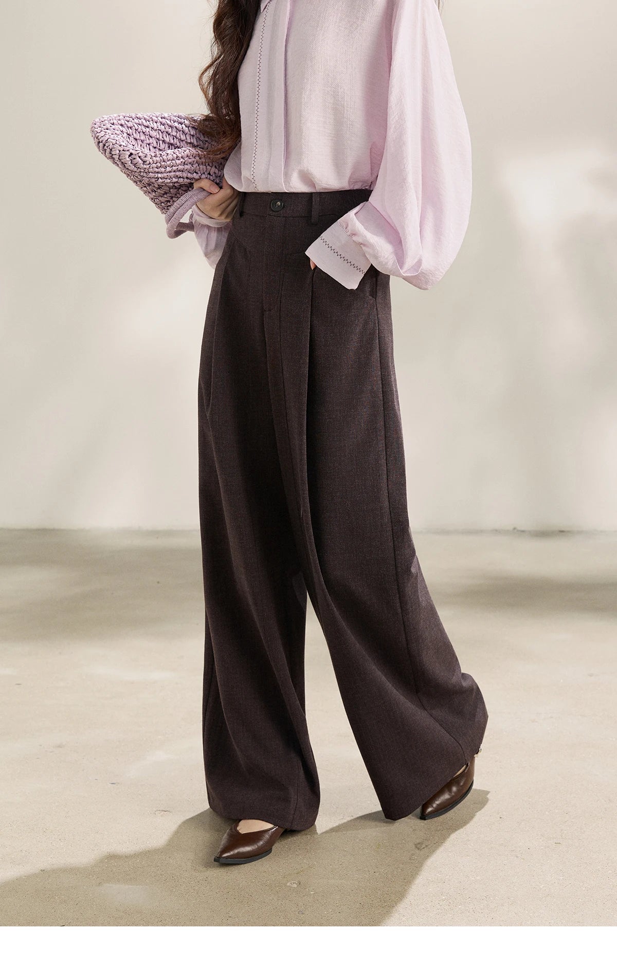 MISHOW Women's Dark Purple Wide Leg Pants 2026 Spring High Waist Pleated Pants Back Elastic Waist Casual Trousers MXF13K1204