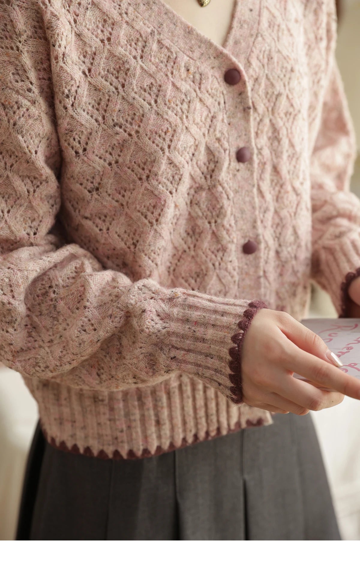 MISHOW Colorful Dot Wool Knitted Cardigan 2025 Autumn Hem Cuffs Shell Embroidery Tops Hollow Argyle Pattern Sweater MXE44Z1364