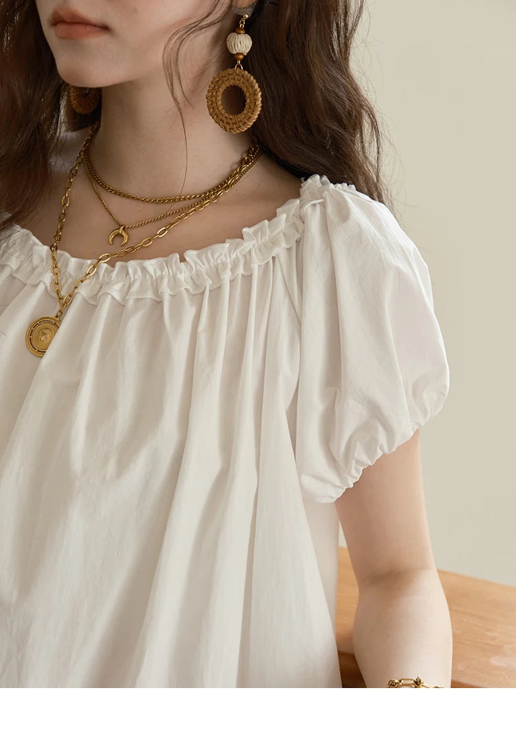 MISHOW Women's Fashion Puff Sleeve Blouse 2025 Summer Casual O-Neck Edible Tree Fungus Spliced Top Female Clothing MXE39X1929