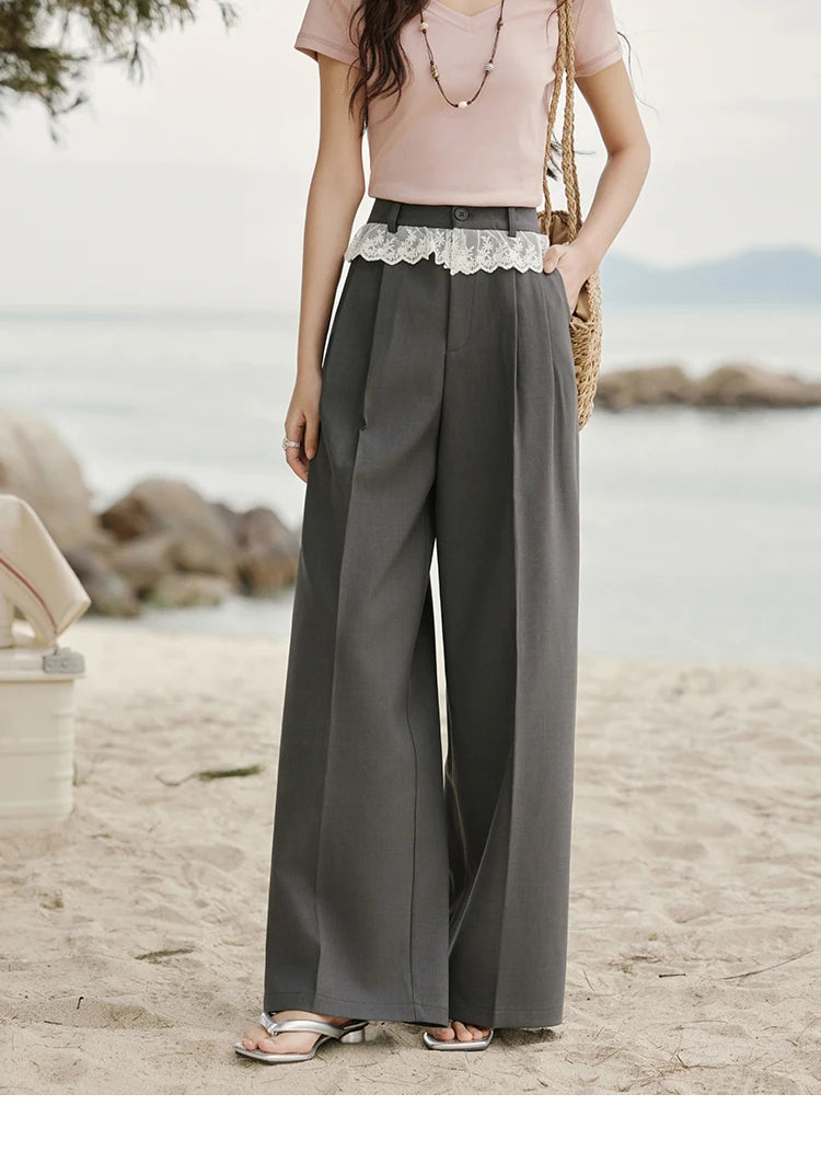 MISHOW Gray Suitable Pant Women 2025 Summer High Waist Retro Long Wide Leg Pants Woman Fashion Office Lady Trousers MXE32K0921