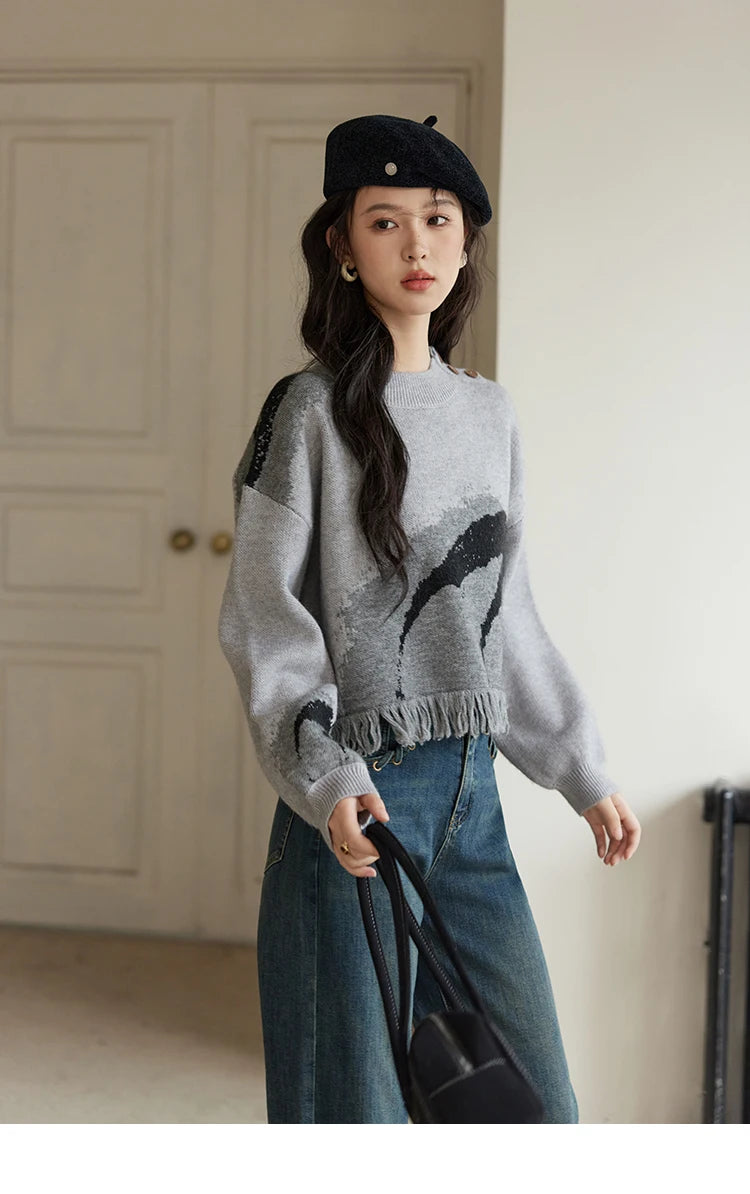 MISHOW Tassel Knitted Sweater Women Fashion Half High Neck Pullover Sweater 2024 Autumn Winter Premium Casual Top MXD43Z0680