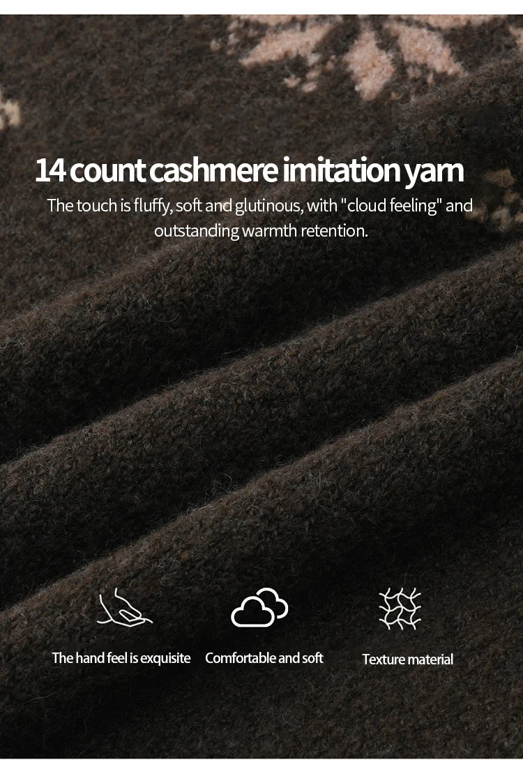 MISHOW Women's Pullovers 2025 Winter Retro Brown Loose Crew Neck Snowflake Jacquard Sweaters Commute Warm Knit Top MXE86Z2655