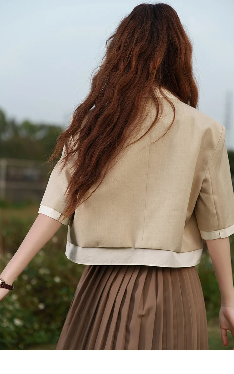 MISHOW Fake Two Short Suit Jackets for Women Summer Three Quarter Single Breasted Turn-down Collar Female Coats MXC33W0016