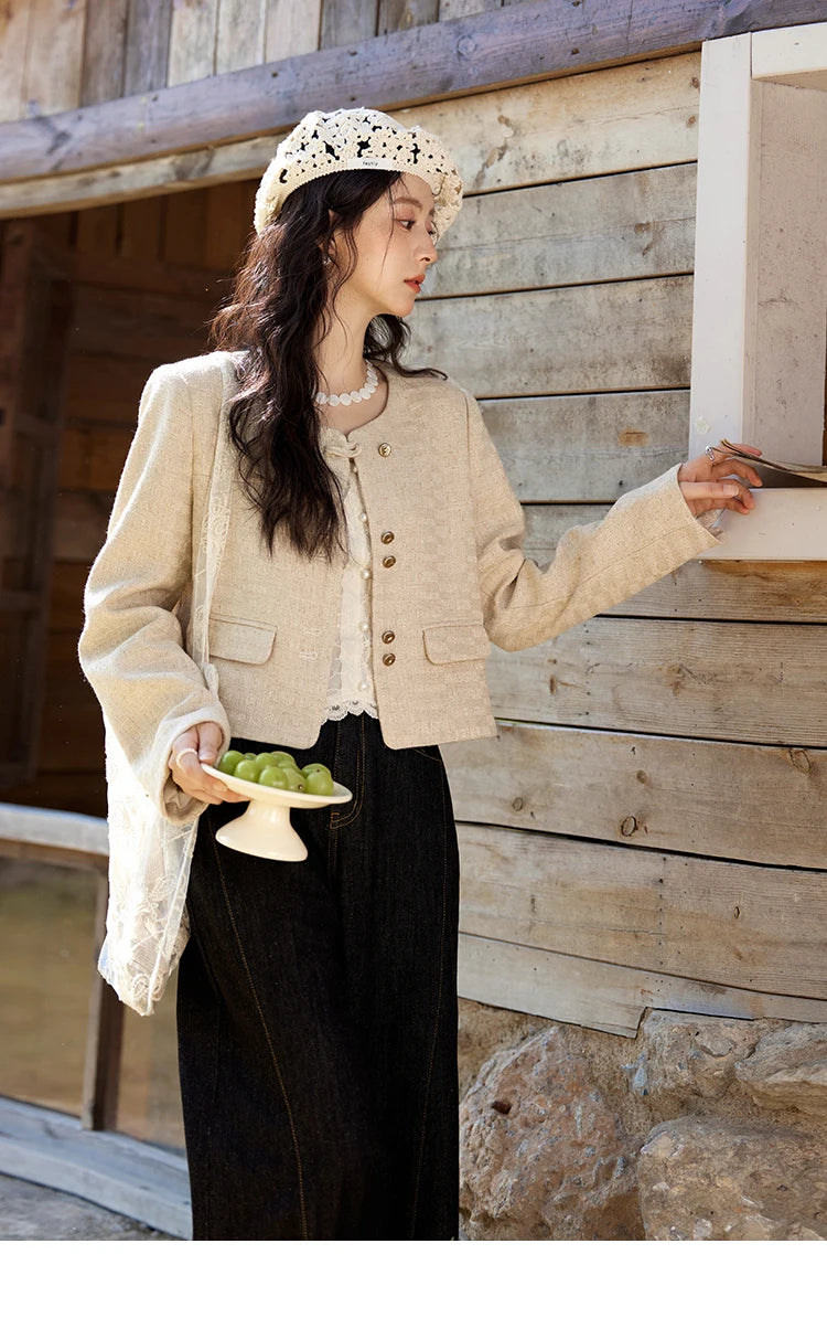 MISHOW Fashion Xiaoxiangfeng Long Sleeve Jacket Women's Spring New High End Temperament Button  Tops Short Coat Girl MXE11W0713