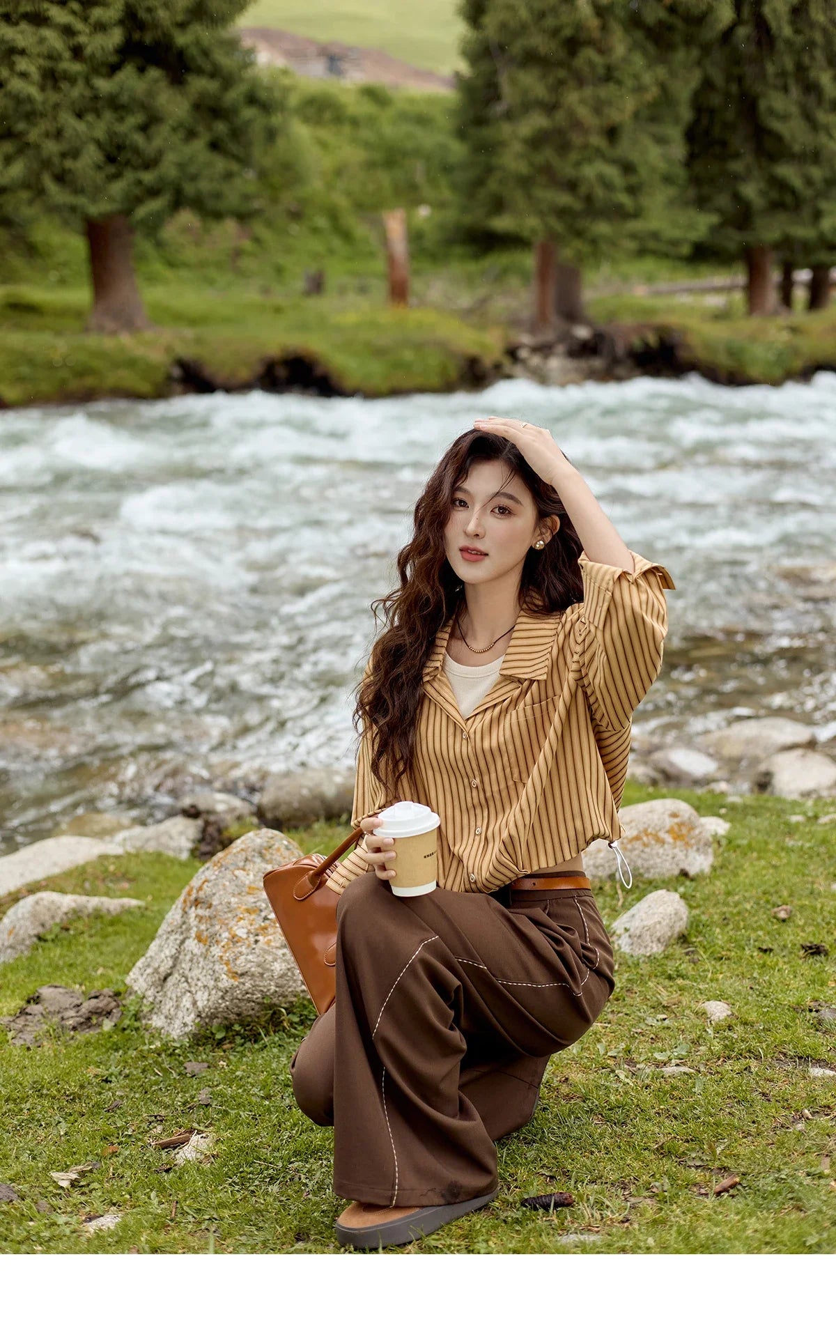 MISHOW Loose Lapel Collar Stripe Fake Two Piece Splicing Shirt for Women 2025 O-neck Asymmetric Square Pocket Shirts MXD43C0303