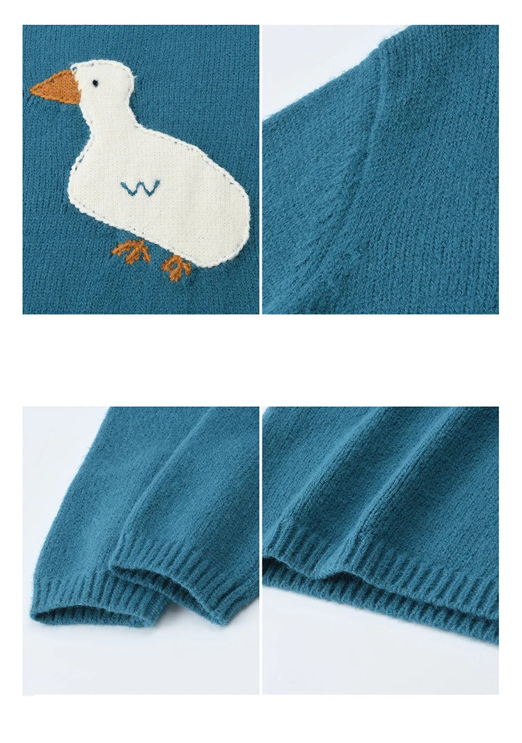 MISHOW Woman Knit Top Peacock Blue Jacquard Sweater for Women 2025 Winter O-neck Long Sleeve Loose Fit Thick Sweater  MXE86Z2751