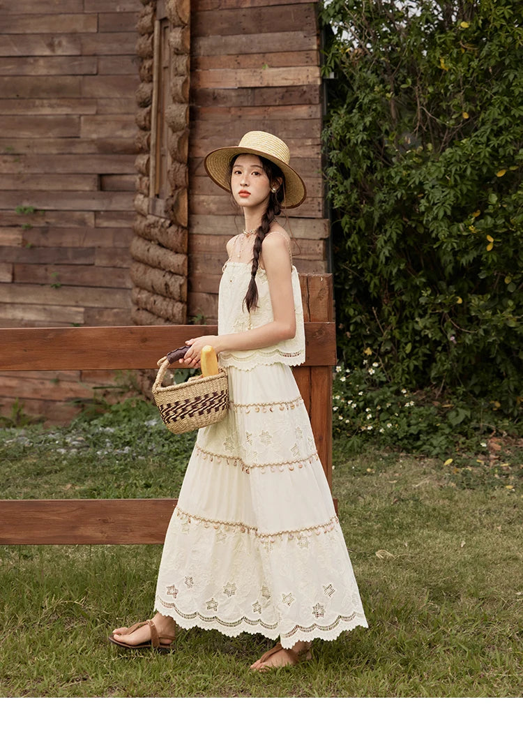 MISHOW Bohemian Summer Camisole Skirt Sets Women 2025 Sleeveless Embroidery Tops Long Skirts Female New Fashion MXE34T0568