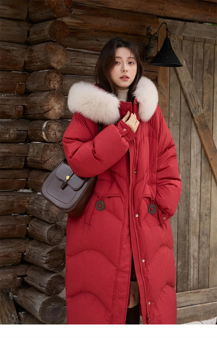 MISHOW Fox Fur Collar Down Jacket for Women 2025 Winter Fashion 90% White Duck Down Thickened Coat Warm Long Coat  MXE51Y0082
