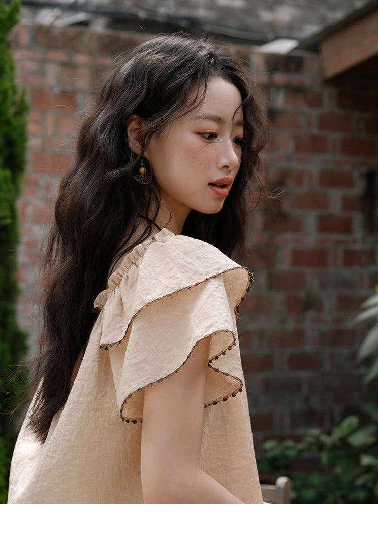 MISHOW Women's Fashion Butterfly Sleeve Blouse Summer 2025 New Loose Casual Square Neck Button Top Women's Clothing MXE37X1854