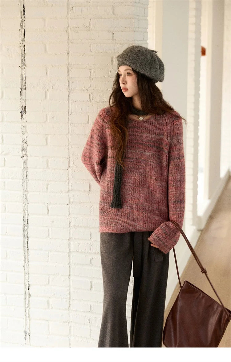 MISHOW Women's Blue Sweater 2025 Winter Fashion Loose Crew Neck Long Sleeve Pullover Pullovers Soft Versatile Top MXE86Z2733