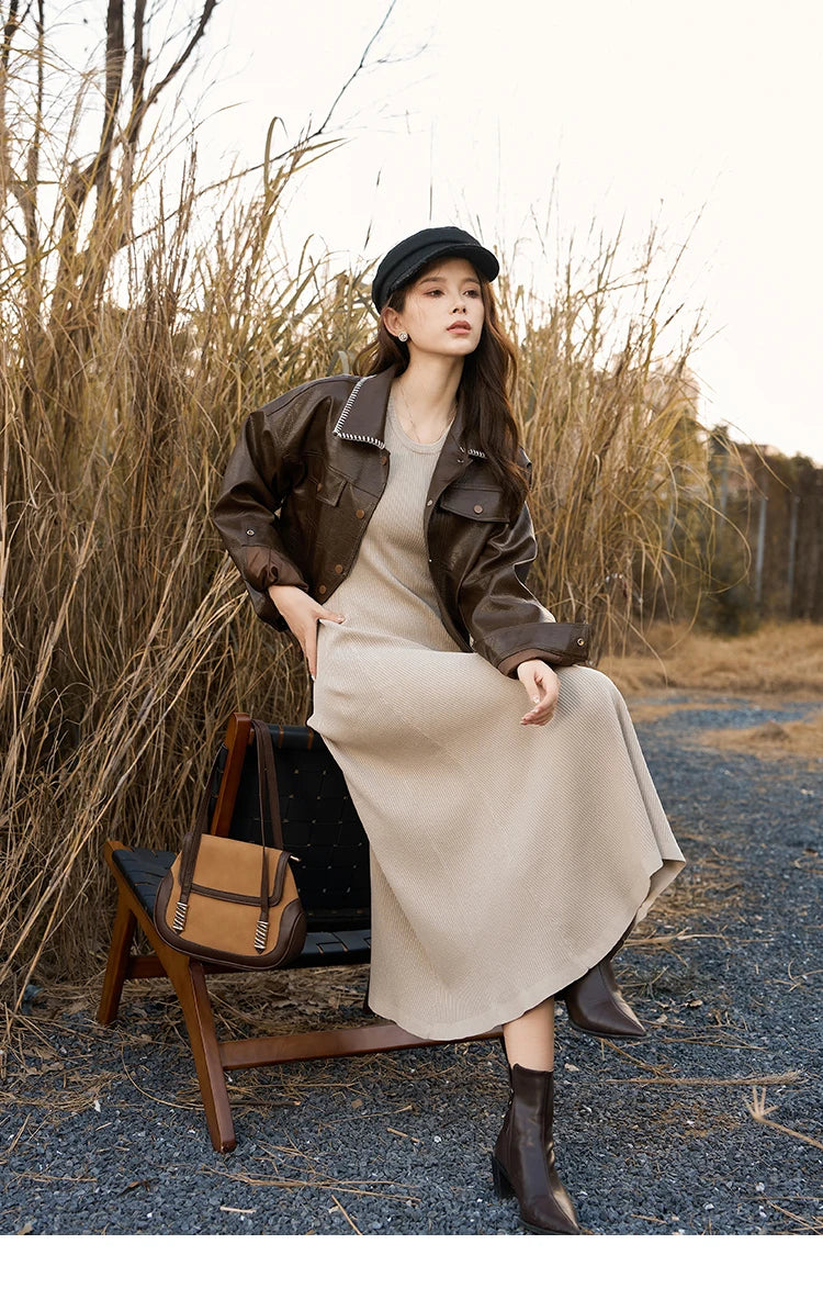 MISHOW Knitted Round Neck Sleeveless Dress for Women 2025 Autumn  French Slim Fit Waist Solid A-LINE Pullover Dresses MXC43L1590